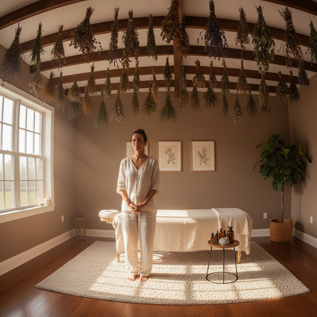 Energy healing session with practitioner performing Reiki therapy in peaceful spa environment